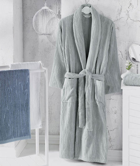 SIX-PIECE COTTON GREY AND PINK BATHROBE SET